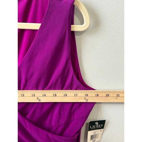 Lauren Ralph Lauren Bodycon Dress Women's Petite 16P Purple Ruched Wrap V Neck - Picture 10 of 12